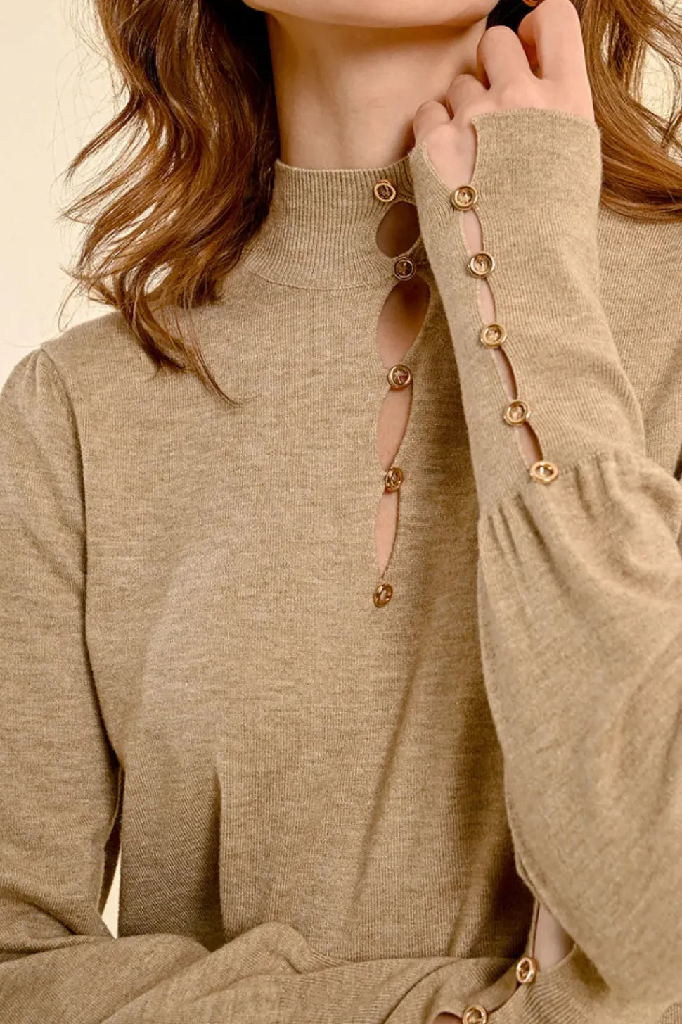 Detailed Knit Sweater - Beige