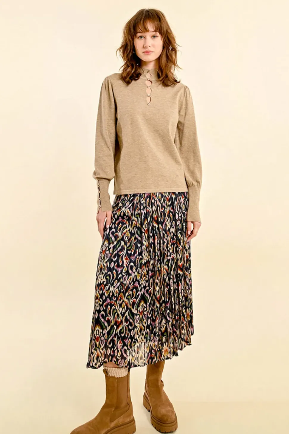 Detailed Knit Sweater - Beige