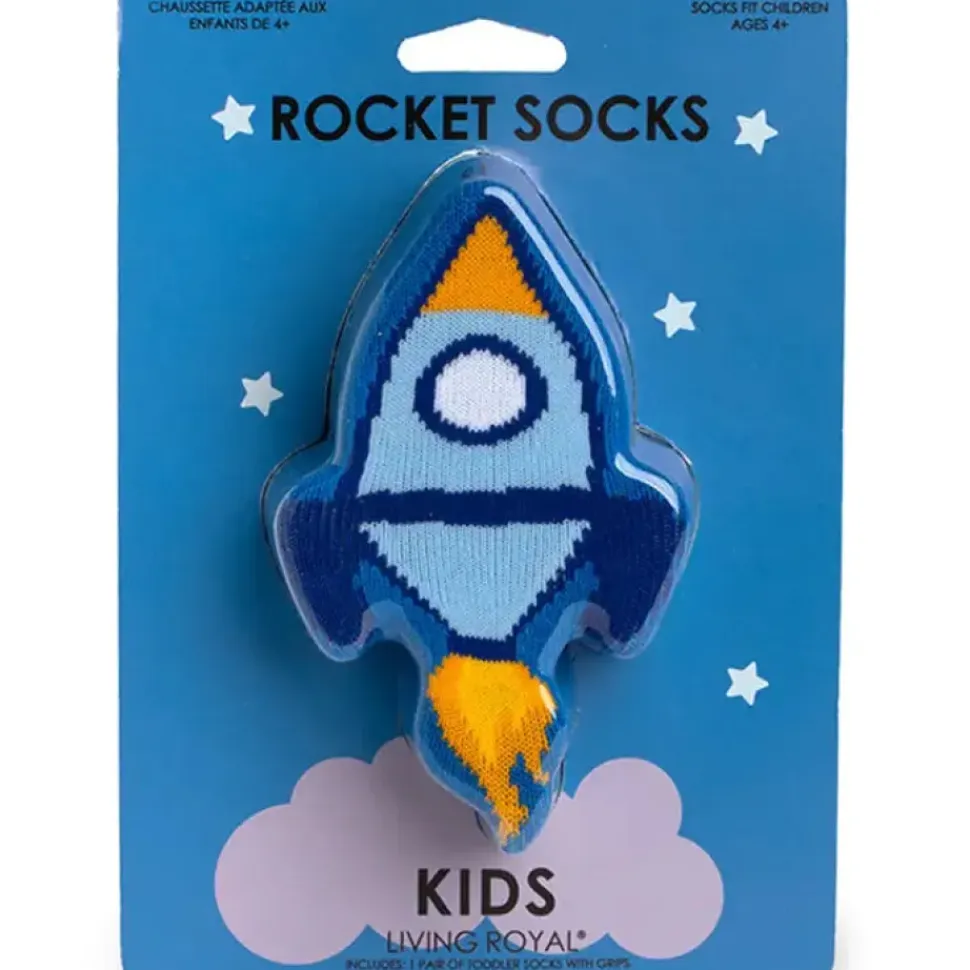3D Packaged Crew Socks - Rocket Ship in Space - Blue