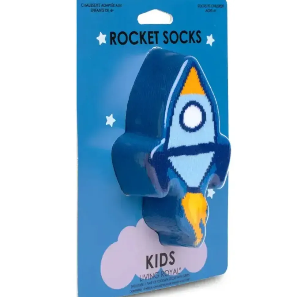 3D Packaged Crew Socks - Rocket Ship in Space - Blue