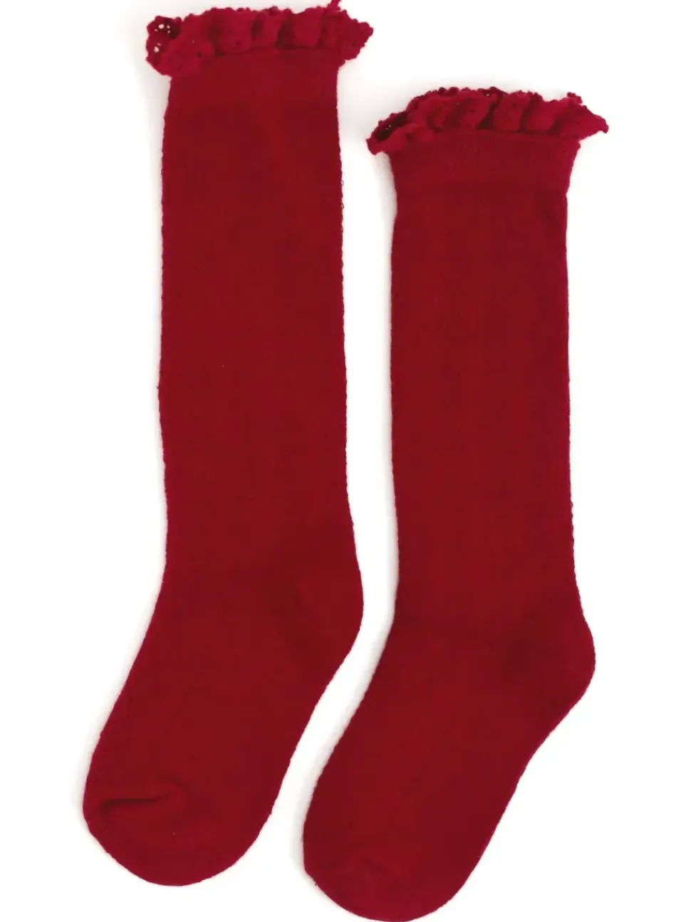 Fancy Lace Top Knee High Socks - Cherry