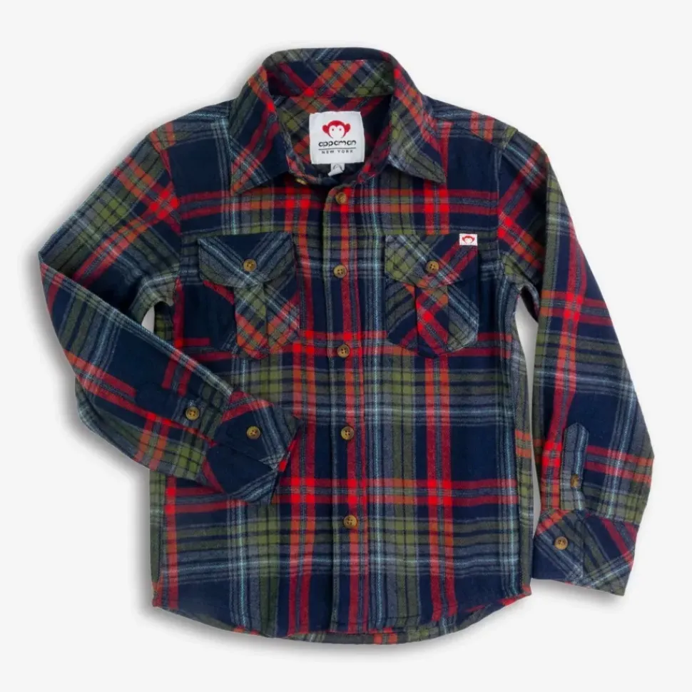 Flannel Shirt - Navy/Cranberry Plaid