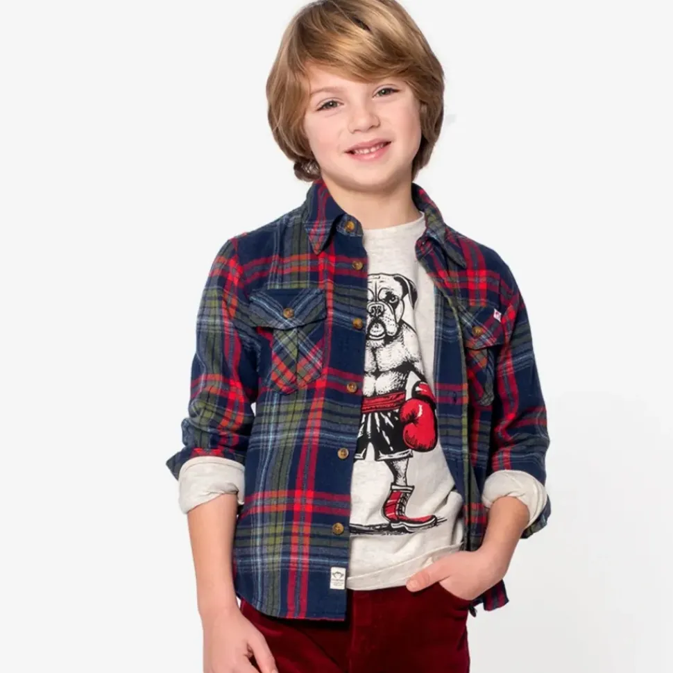 Flannel Shirt - Navy/Cranberry Plaid