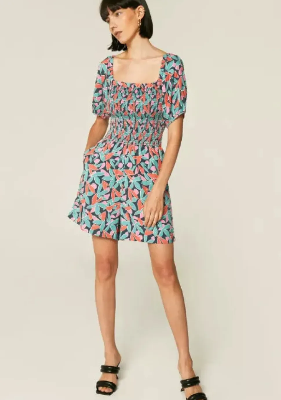 Floral Bird of Paradise Print Smocked Playsuit