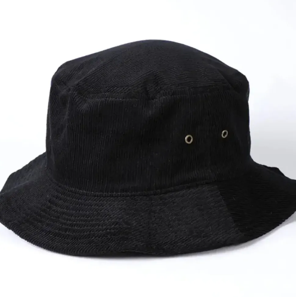 Foldable Vintage Corduroy Bucket Hat - Black