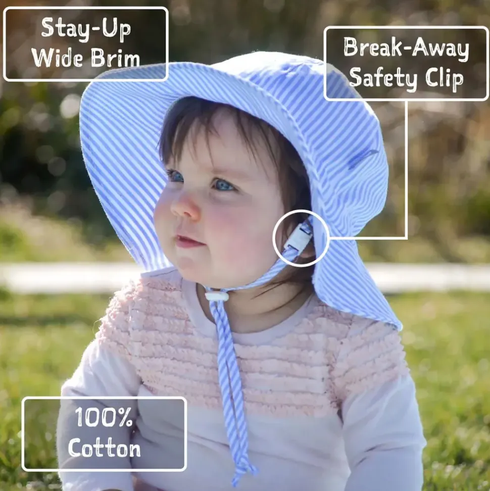 Kids Cotton Floppy Hats | Blue Stripes