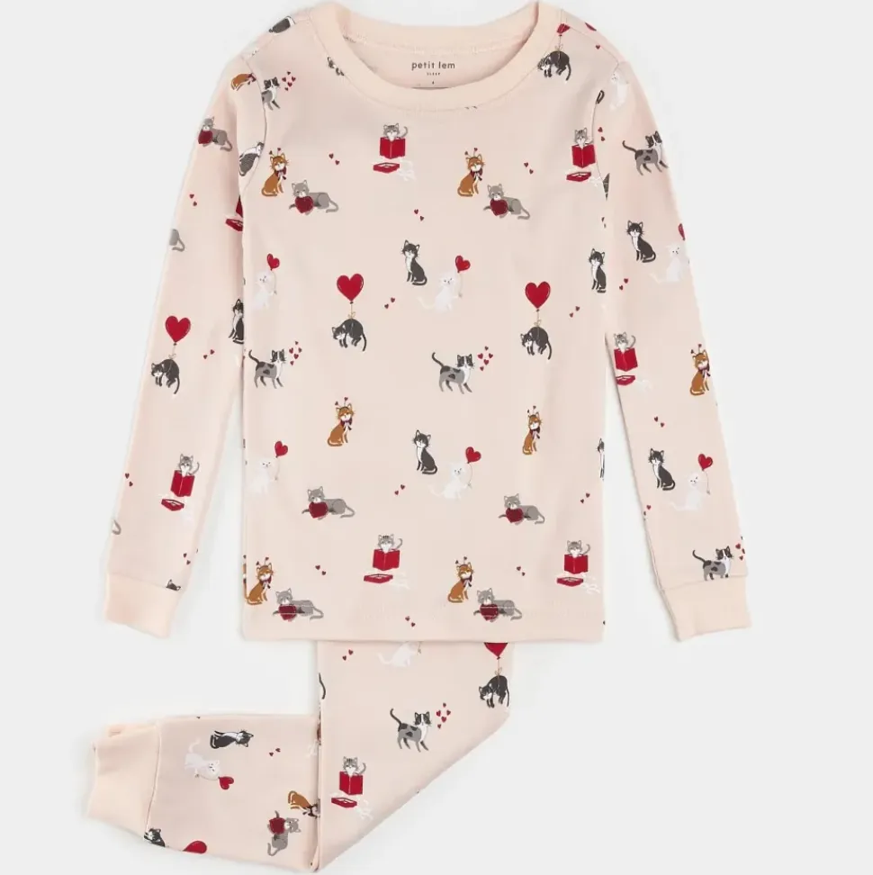 Meowentine Print on Silver Peony PJ Set