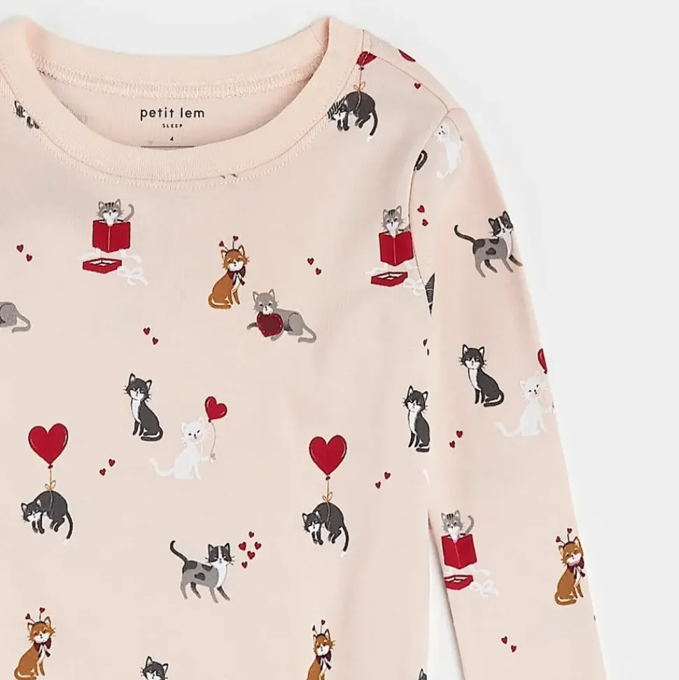 Meowentine Print on Silver Peony PJ Set