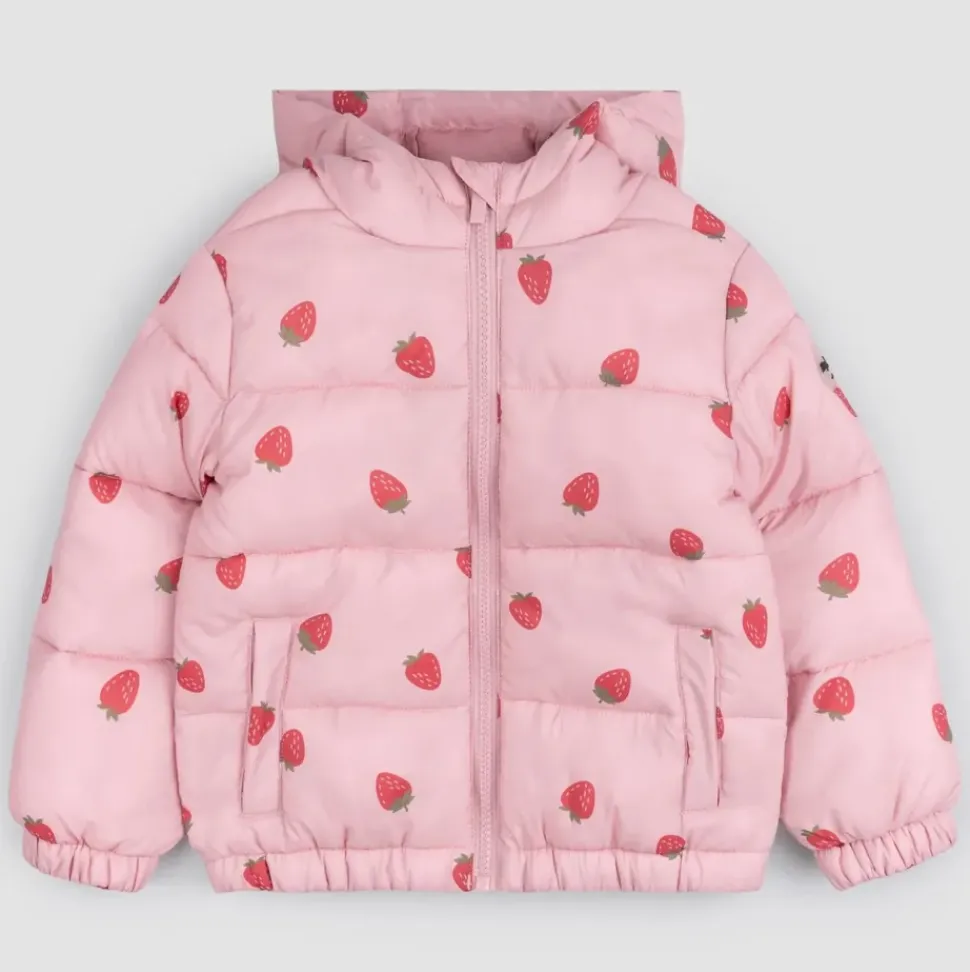 Strawberry Print on Rose Hooded Packable