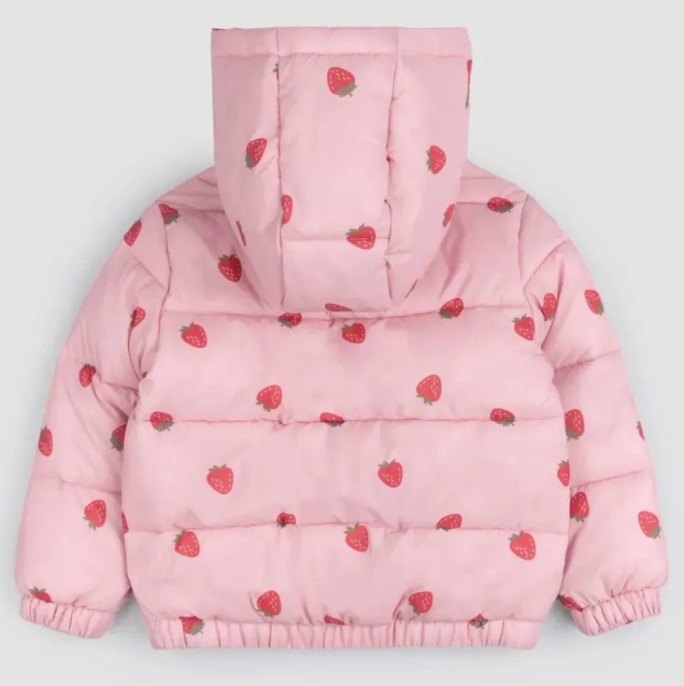 Strawberry Print on Rose Hooded Packable