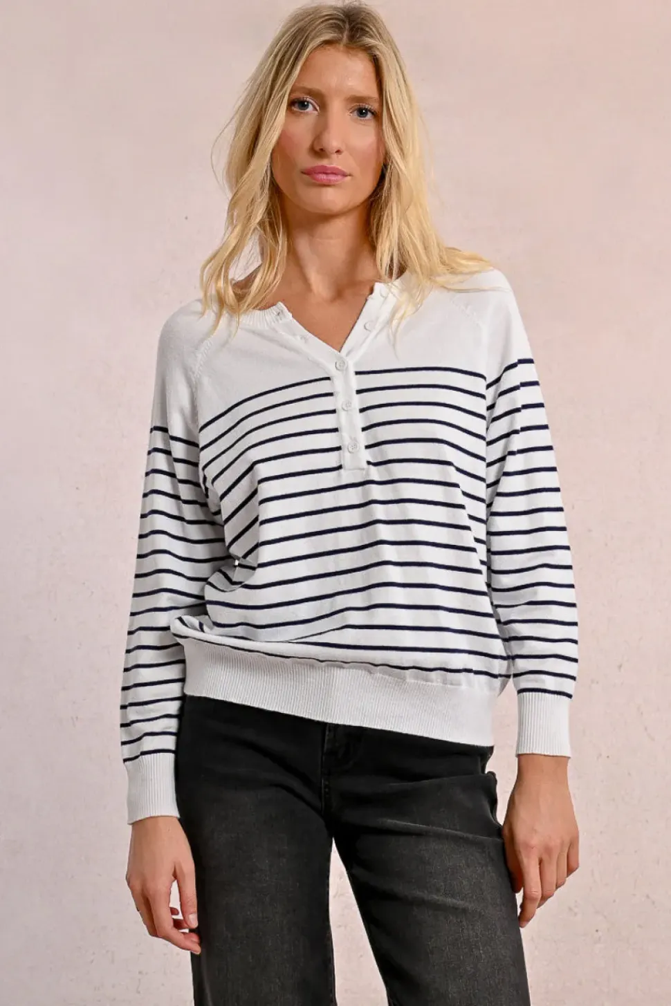 Stripe Henley Top - Blue/White