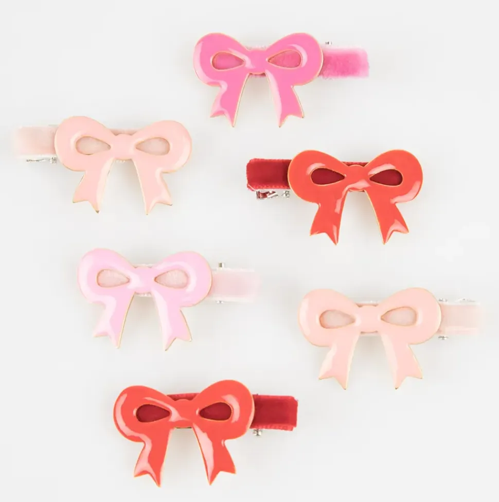 Valentine's Bow Hair Clips (x6)
