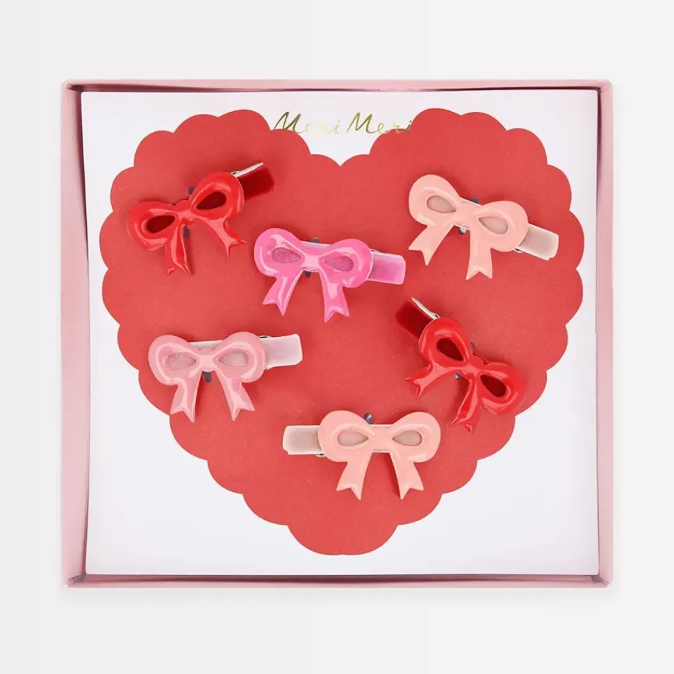 Valentine's Bow Hair Clips (x6)
